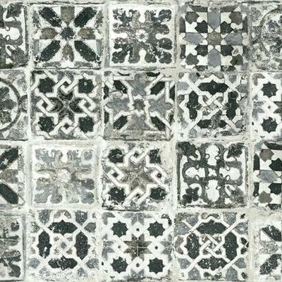 York Wallcovering Encaustic Tile Peel and Stick Wallpaper Black
