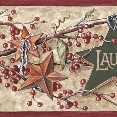 York Wallcovering Star Berry Border Tan/Burgundy