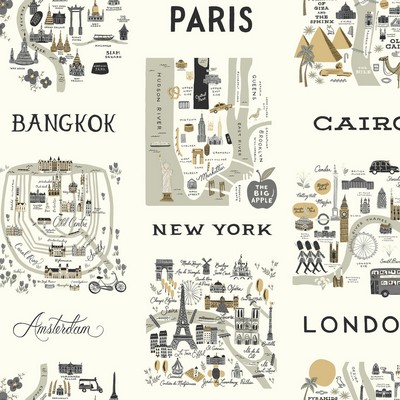 York Wallcovering City Maps Wallpaper Gray/Gold