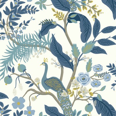 York Wallcovering Peacock Wallpaper Blue/White