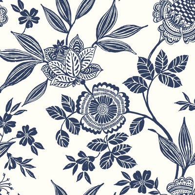 York Wallcovering Wood Cut Jacobean Wallpaper Navy