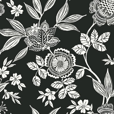 York Wallcovering Wood Cut Jacobean Wallpaper Black/White