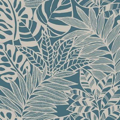 York Wallcovering Jungle Leaves Wallpaper Teal