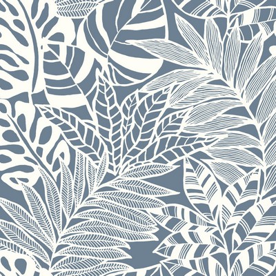 York Wallcovering Jungle Leaves Wallpaper Blue