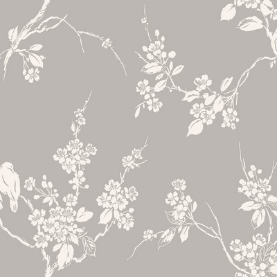 York Wallcovering Imperial Blossoms Branch Wallpaper Gray/White