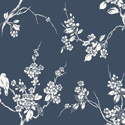 York Wallcovering Imperial Blossoms Branch Wallpaper Navy