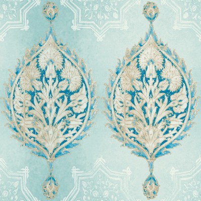 York Wallcovering Henna Palm Ogee Wallpaper  Blues