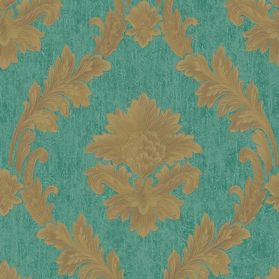 York Wallcovering Mixed Metals Acanthus Fan Wallpaper teal/gold