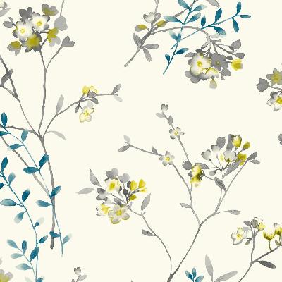 York Wallcovering Soft Blossoms 3 CITRON/TEAL/GRAY