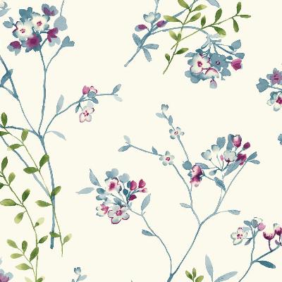 York Wallcovering Soft Blossoms 11 INDIGO/PLUM/LEAF