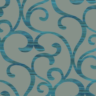 York Wallcovering Dazzling Coil Wallpaper grey with bright metallic teal, aqua and brown