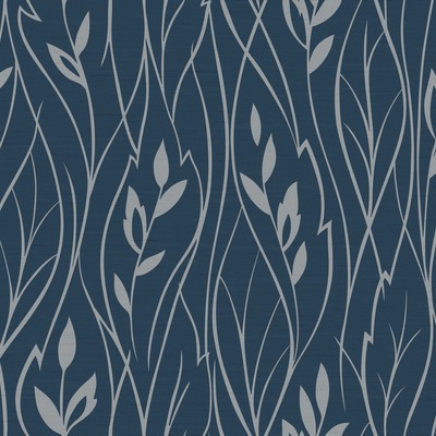 York Wallcovering Leaf Silhouette Wallpaper navy blue, metallic silver