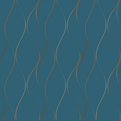York Wallcovering Wavy Stripe Wallpaper blue, metallic gold