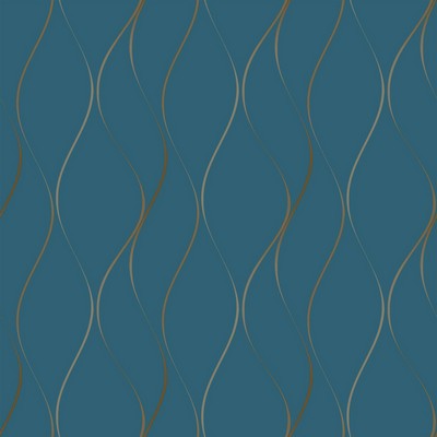 York Wallcovering Wavy Stripe Wallpaper blue, metallic gold