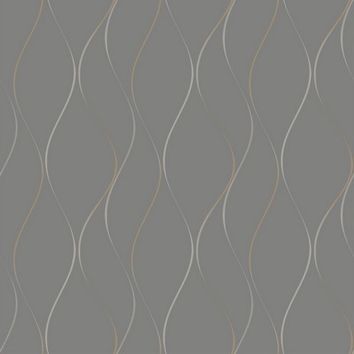 York Wallcovering Wavy Stripe Wallpaper black, brushed metallic pewter, metallic silver