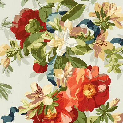 Schumacher Fabric ELLESMERE RIBBON FLORAL AQUA