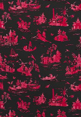 Schumacher Fabric COROMANDEL ROUGE/NOIR