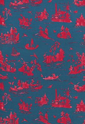 Schumacher Fabric COROMANDEL PRUSSIAN BLUE/ROUGE