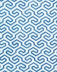 Schumacher Fabric Ming Fret Print Blue Fabric