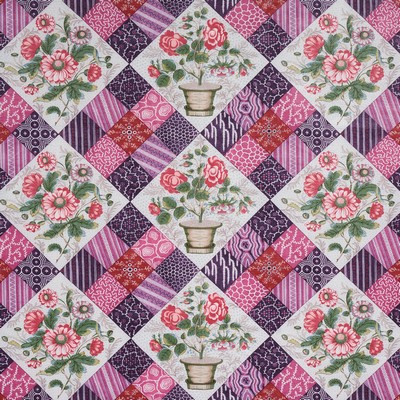 Schumacher Fabric Caldwell Patchwork Chintz Fuschia and Plum
