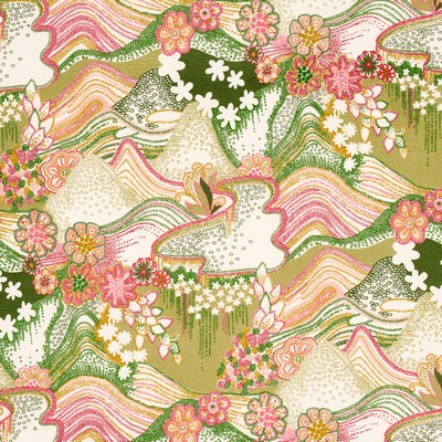 Schumacher Fabric Daisy Chain Green and Pink