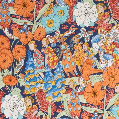 Schumacher Fabric Fairie Garden Orange and Navy