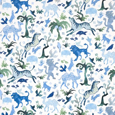 Schumacher Fabric Beasts Blue and Green