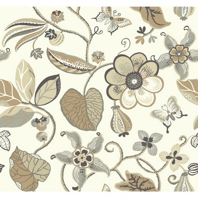 Carey Lind Carey Lind Vibe Sea Floral Wallpaper cream, tan, cocoa brown, medium grey, charcoal gre