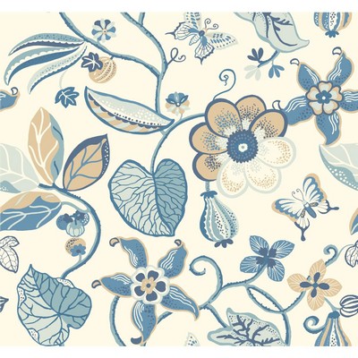 Carey Lind Carey Lind Vibe Sea Floral Wallpaper white, aqua, medium blue, navy blue, butterscotch,