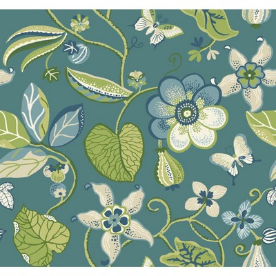 Carey Lind Carey Lind Vibe Sea Floral Wallpaper teal, sprout green, olive green, sky blue, yellow,