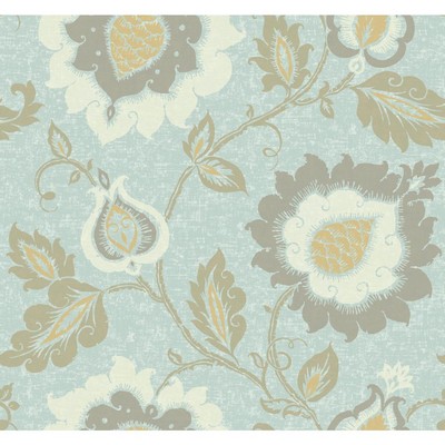 Carey Lind Carey Lind Vibe Jaco Floral Wallpaper pale chambray blue, tan, Dijon mustard, cloud whit