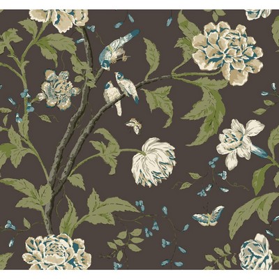 Carey Lind Carey Lind Vibe Teahouse Floral Wallpaper earthy brown, tan, white teal, sage green