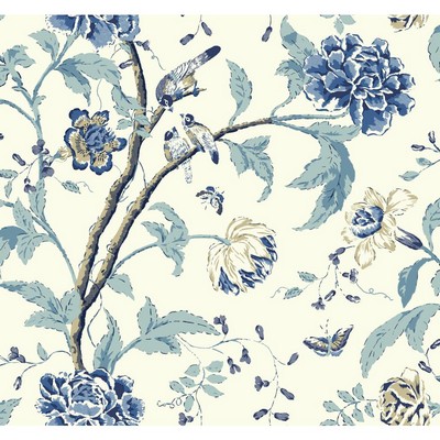 Carey Lind Carey Lind Vibe Teahouse Floral Wallpaper white, chambray blue, marine blue, navy blue, aqua