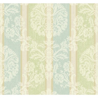 Carey Lind Carey Lind Vibe Woven Damask Stripe Wallpaper chambray blue, frosted lime green, ecru, cream, ch