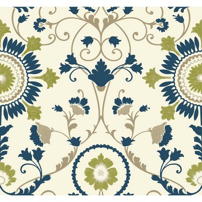 Carey Lind Modern Shapes Enamel Ornament Wallpaper white, dark blue, yellow/green, taupe