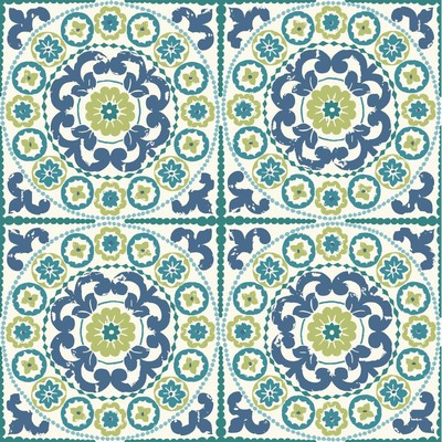 Carey Lind Modern Shapes Athens Wallpaper white, dark blue, teal, yellow/green, light blue, 