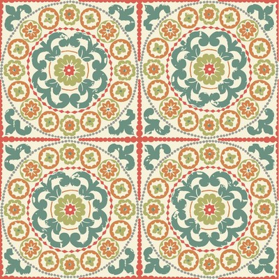 Carey Lind Modern Shapes Athens Wallpaper off-white, teal, orange, yellow/green, grey, red/o