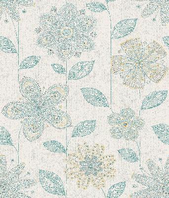 Brewster Wallcovering Maisie Teal Batik Flower Teal