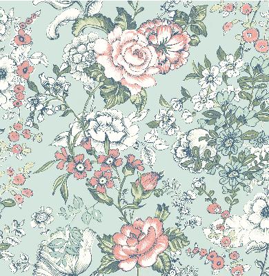 Brewster Wallcovering Ainsley Aqua Boho Floral Aqua
