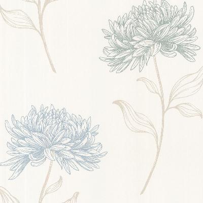 Brewster Wallcovering Dehlia Blue Floral Toss Blue