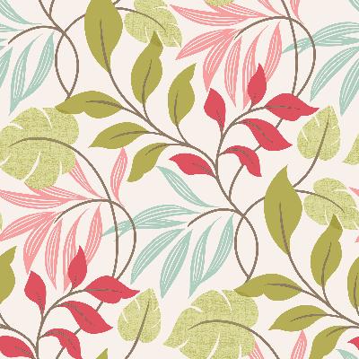 Brewster Wallcovering Clementine Pink Modern Leaf Trail Pink