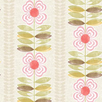 Brewster Wallcovering Avril Pink Modern Floral Stripe Pink
