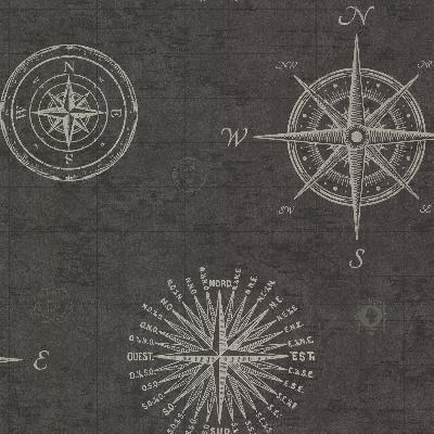 Brewster Wallcovering Navigate Charcoal Vintage Compass Charcoal