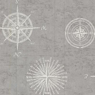 Brewster Wallcovering Navigate Grey Vintage Compass Grey