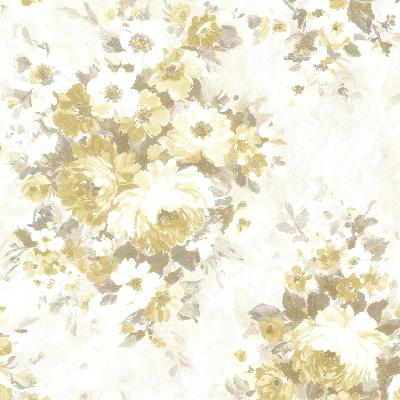 Brewster Wallcovering Belle Yellow Floral Bouquet  Yellow