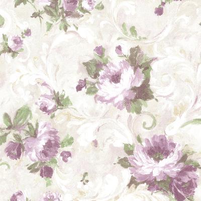 Brewster Wallcovering Jasmine Purple Floral Scroll Purple
