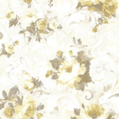 Brewster Wallcovering Jasmine Yellow Floral Scroll Yellow