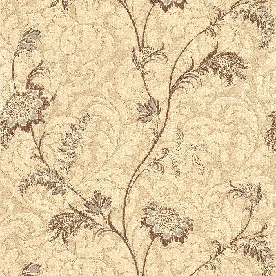 Brewster Wallcovering Lovera Grey Jacobean Floral Scroll Grey