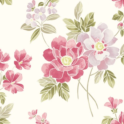 Brewster Wallcovering Claressa Pink Floral Wallpaper Pink