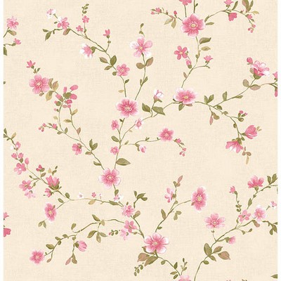 Brewster Wallcovering Delphine Pink Floral Trail Pink